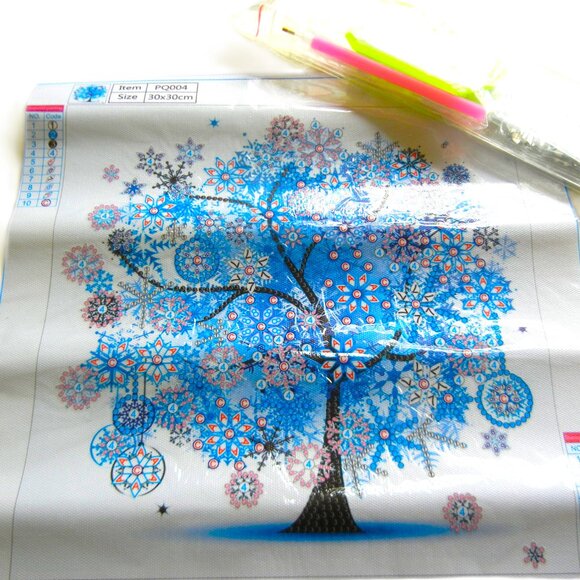 DIY Crystal Bead Kit TREES 12x12 Canvas Crystal Work Pattern BLUE GREEN MULTI - Picture 4 of 7